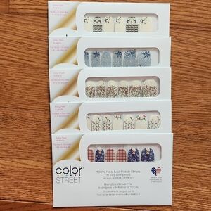 Color Street Nail Polish Strips - Blue, Red, White Designs